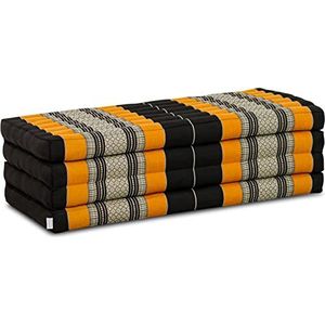 Duurzame klapmatras van kapok, brede gastenmatras, plooibare matras, ecologische yogamat, klapbaar gastenbed, ligstoel voor tuin en balkon 200x110x8cm (Zwart/Oranje)