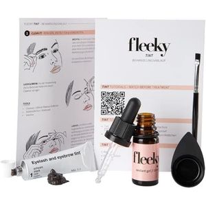 fleeky Brow Tint Colour Gel Wenkbrauwverfset, zelf verven, schaaltjes en kwast, 15 + 10 ml, kleur voor wenkbrauwen, zwart of bruin of lichtbruin (zwart)