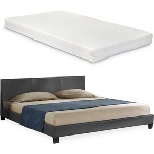 Barcelona Bedframe kunstleer en matras 140x200 donkergrijs