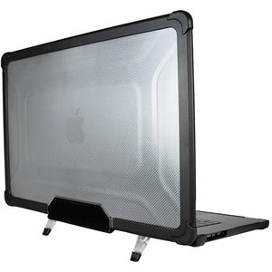 honju FIT Kickstand Case compatibel met Apple MacBook Air M2 (15 inch - 2023) Hoes [Opvouwbare voetjes, valbescherming volgens militaire standaard, ventilatiesleuven] zwart/transparant
