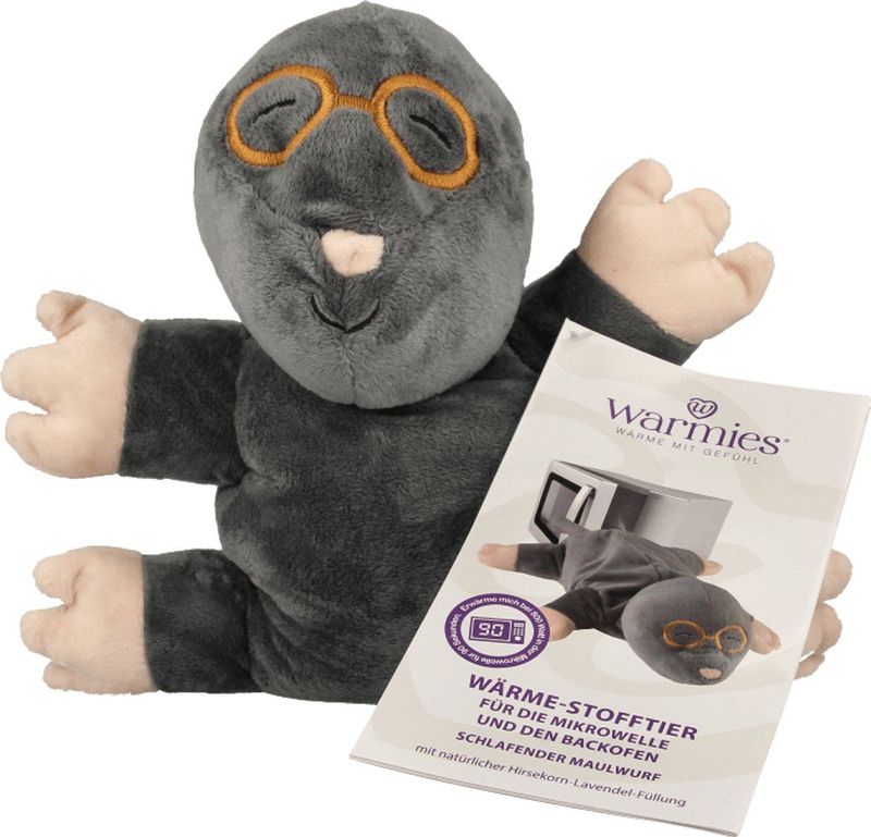 Warmies Warmte/magnetron opwarm knuffel - Mol - grijs - 35 cm - pittenzak