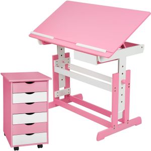 Tectake - Verstelbaar Bureau - Roze - Inclusief Ladekast