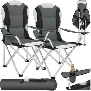 Tectake Stoelenset - 2 Stuks - Luxe Campingstoelen - Grijs- Zwart