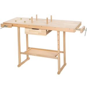 Houten Werkbank met bankschroeven 137x50x87 cm - bruin