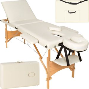 tectake® - Mobiele massagetafel behandeltafel - 3 zones - 5 cm dik - incl. zwarte draagtas - beige - 401465