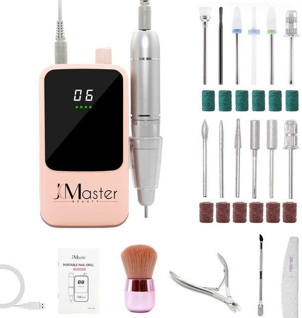 JCMaster Maniküre-Pediküre-Set, Nagelfräser 35000RPM, 5200mAh, 12 Nagelfeile-Bits und Schleifbänder