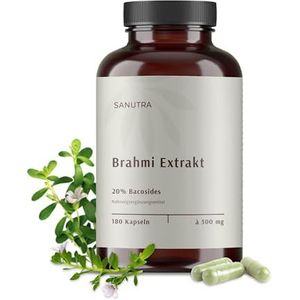 SANUTRA® Brahmi Capsules hooggedoseerd – 5:1-extract met 20% bacosiden, vegan, zonder toevoegingen, residu-gecontroleerd, Duitse productie, 180 capsules van 500 mg