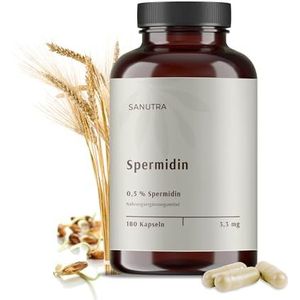 SANUTRA® Spermidine Capsules hooggedoseerd – uit tarwekiemextract met 2% spermidine, 3,3 mg per dagdosering, vegan, zonder toevoegingen, residu-gecontroleerd, Duitse productie, 270 stuks × 165 mg
