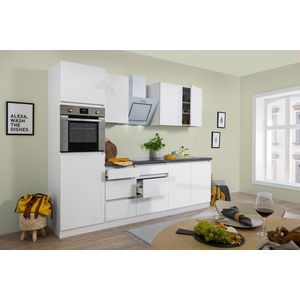 Goedkope keuken 270  cm - complete keuken met apparatuur Lorena  - Wit/Wit mat - soft close - keramische kookplaat  - afzuigkap - oven  - spoelbak