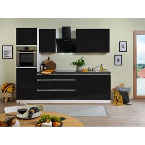 Goedkope keuken 270  cm - complete keuken met apparatuur Lorena  - Wit/Zwart - soft close - keramische kookplaat  - afzuigkap - oven  - spoelbak