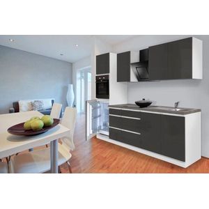 Goedkope keuken 270  cm - complete keuken met apparatuur Lorena  - Wit/Grijs - soft close - keramische kookplaat  - afzuigkap - oven  - spoelbak
