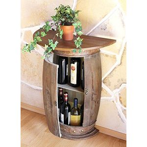 DanDiBo 0373-R Wandtafel halfrond tafel wijnrek wijnvat bruin kast vat van hout 73 cm bijzettafel console wandconsole bar