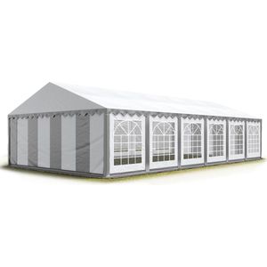 Partytent feesttent 6x12 m tuinpaviljoen -tent PVC 700 N in grijs-wit waterdicht