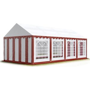 Partytent feesttent 4x8 m tuinpaviljoen -tent PVC 700 N in rood-wit waterdicht