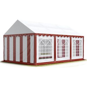 Partytent feesttent 4x6 m tuinpaviljoen -tent PVC 700 N in rood-wit waterdicht