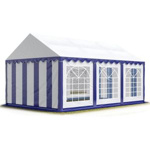 Partytent feesttent 4x6 m tuinpaviljoen -tent PVC 700 N zeil in blauw-wit waterdicht