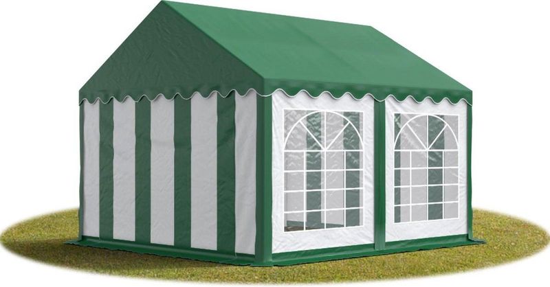 Partytent feesttent 4x4 m tuinpaviljoen -tent PVC 700 N zeil in groen-wit waterdicht