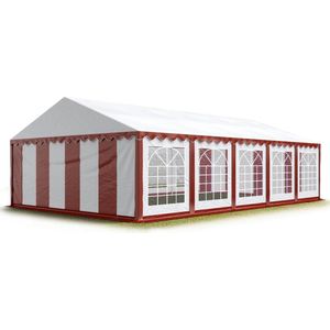 Partytent feesttent 5x10 m tuinpaviljoen -tent PVC 700 N zeil in rood-wit waterdicht