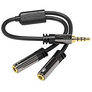 KabelDirekt – 3.5 mm hoofdtelefoon splitter/adapter jack kabel (4-polig, voor externe microfoons) PRO Series