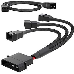 KabelDirekt - Y-kabel 15 cm Molex naar 3 x PWM-ventilator - Kleur: Zwart - Nylon