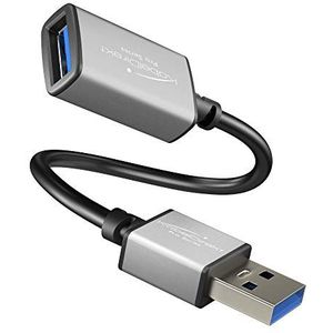 KabelDirekt - USB A 3.0 verlengkabel - 0,15 m - (stekker USB A op bus USB A, geschikt voor alle USB A aansluitpunten, zwart/space grey) - PRO Series