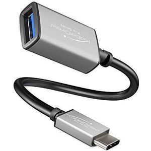 KabelDirekt - OTG adapter - 0,15 m - (USB A 3.0 bus op USB C stekker, Super Speed datakabel, voor harde schijf, kaartlezer, geheugenstick, muis, toetsenbord, zwart/space grey)