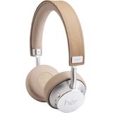 Hër on-ear Bluetooth stereo hoofdtelefoon, draadloos, met verstelbare beugel, microfoon, incl. draagtas en 3,5 mm jackkabel), beige / nude