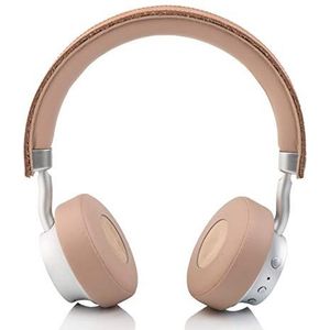 hër Draadloze Bluetooth stereo hoofdtelefoon (verstelbare riem, microfoon, draagtas en 3,5 mm jackkabel) beige/nude
