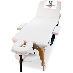 MASSUNDA All Inkl massagetafel inklapbaar en in hoogte verstelbaar - mobiele massagetafel van massief hout incl. badstofhoes, arm- en rugleuning, nekkussen, ergonomische hoofdsteun (crème)