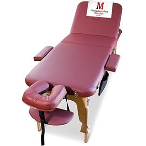 MASSUNDA All Inkl massagetafel inklapbaar en in hoogte verstelbaar - mobiele massagetafel van massief hout incl. badstofhoes, arm- en rugleuning, nekkussen, ergonomische hoofdsteun bordeauxrood