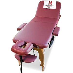 MASSUNDA Massunda All Inkl massagetafel inklapbaar en in hoogte verstelbaar - mobiele massagetafel van massief hout incl. badstofhoes, arm- en rugleuning, nekkussen, ergonomische hoofdsteun (bordeauxrood)