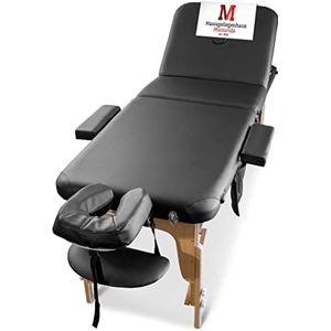 MASSUNDA All Inkl massagetafel inklapbaar en in hoogte verstelbaar - mobiele massagetafel van massief hout incl. badstofhoes, arm- en rugleuning, nekkussen, ergonomische hoofdsteun (zwart)
