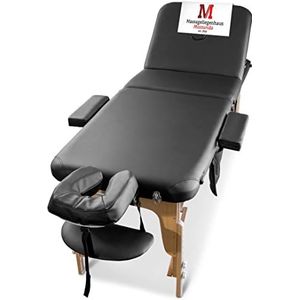 MASSUNDA Massunda All Inkl massagetafel inklapbaar en in hoogte verstelbaar - mobiele massagetafel van massief hout incl. badstofhoes, arm- en rugleuning, nekkussen, ergonomische hoofdsteun (zwart)