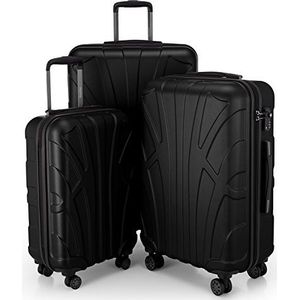 Suitline 3-delige kofferset Trolley-set trolleykoffer Harde koffer Reiskoffer, TSA, 55cm + 66cm + 76cm, 100% ABS, mat zwart