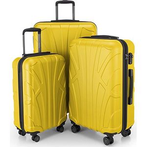 Suitline - Harde koffer met uitbreidbare hardshell hoes, TSA, (S, M & L), zwart, Geel., SET OF 3