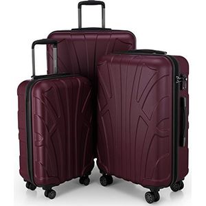 Suitline 3-delige kofferset Trolley-set trolleykoffer Harde koffer Reiskoffer, TSA, 55cm + 66cm + 76cm, 100% ABS, mat burgundy