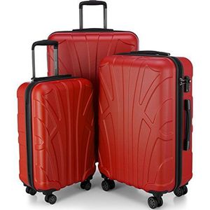 Suitline 3-delige kofferset Trolley-set trolleykoffer Harde koffer Reiskoffer, TSA, 55cm + 66cm + 76cm, 100% ABS, mat rood