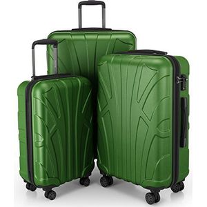 Suitline 3-delige kofferset Trolley-set trolleykoffer Harde koffer Reiskoffer, TSA, 55cm + 66cm + 76cm, 100% ABS, mat groen