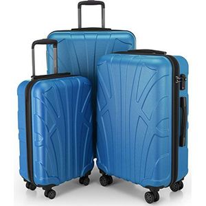 Suitline 3-delige kofferset Trolley-set trolleykoffer Harde koffer Reiskoffer, TSA, 55cm + 66cm + 76cm, 100% ABS, mat cyaan