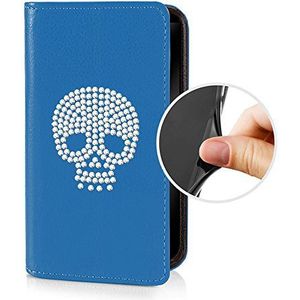 eSPee HD601S058 beschermhoes wallet flip case met strass schedel doodskop, siliconen bumper en magneetsluiting voor HTC Desire 601 blauw