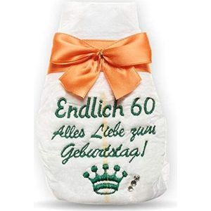 Verjaardagscadeau 60 jaar | Tanjo luier geborduurd oranje I grappige cadeaus voor de 60e verjaardag, 60e verjaardag, man en vrouw