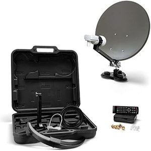 XORO MCA 38 HD 38,5 cm camping satelliet antenne set met FullHD DVB-S2 ontvanger, eenvoudige LNB met geïntegreerde satelliet, 10 m kabel in harde koffer