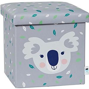 LOVE !T STORE !T - Zitzak met opbergruimte voor de kinderkamer – kubuszitje – opbergdoos voor kinderen – 35 x 35 x 35 cm – koala – lichtgrijs/groen 677062