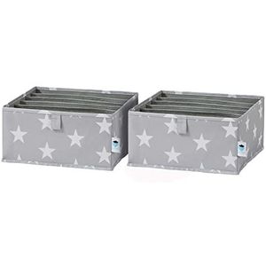 Love it Store it Ladebox 2-delig - Organizer voor de kledingkast van stof - Set met 6 vakken - grijs met sterren - 30x30x15 cm