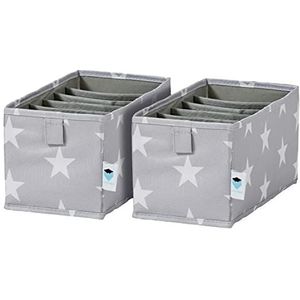 Love It Store It Ladeorganizer, 2-delig, opbergsysteem voor de kledingkast, versterkt met karton, set met 6 vakken, grijs met sterren, 15 x 30 x 15 cm
