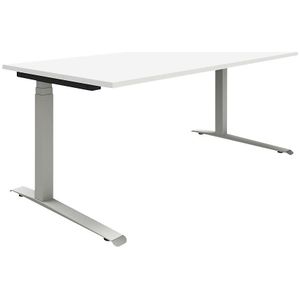 eurokraft pro P12 - Bureautafel, wit/aluminiumkleurig, C-vormig onderstel, elektrisch in hoogte verstelbaar, b x d = 1800 x 900 mm