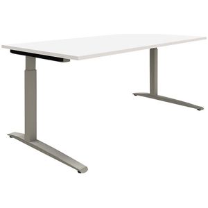 eurokraft pro P12 - Bureautafel, wit/aluminiumkleurig, C-vormig onderstel, handmatig in hoogte verstelbaar, b x d = 1800 x 800 mm