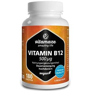 Vitamine B12 hooggedoseerd en veganistisch, methylcobalamine, 500 mcg 180 tabletten voor 6 maanden -Natuurlijk voedingssupplement zonder toevoegingen.