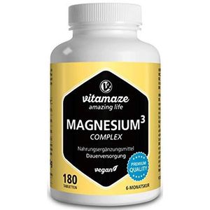 Magnesium Complex 350 mg Elementair zuiver Magnesium, 180 Veganistische Tabletten voor 6 Maanden, Citraat, Carbonaat en oxide, Natuurlijke Voedingssupplement zonder Additieven, Made in Germany
