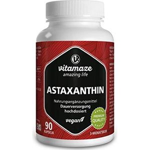 Astaxanthine Capsules hoge Dosis & veganistisch, 4 mg natuurlijk Astaxanthin Poeder van de Blodeide Algae, 90 Capsules voor 3 Maanden, Voedingssupplement zonder Additieven, Made in Germany
